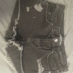 Express Black Distressed Denim Shorts Size 8 Raw Hem Festival Grunge